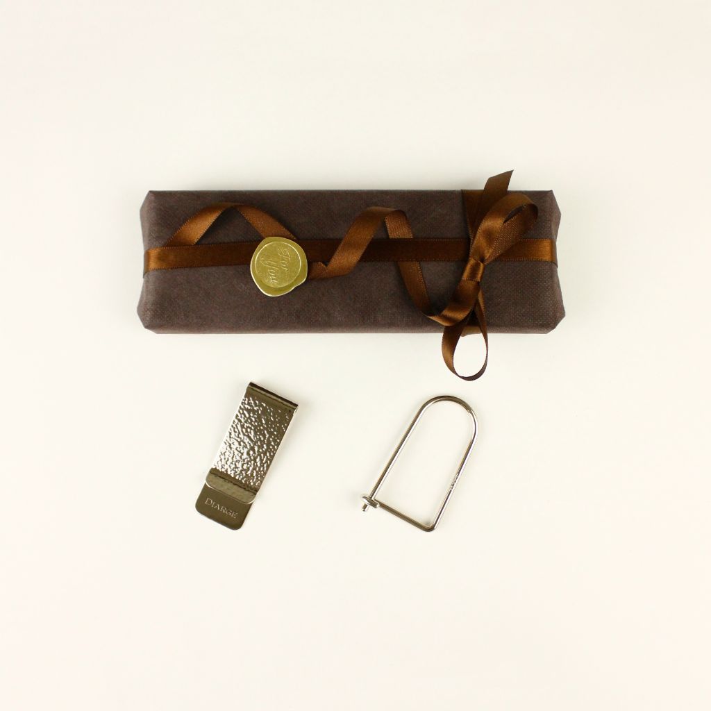 【ギフトセット】打ち出し加工マネークリップ13315,真鍮一本線キーリング13331